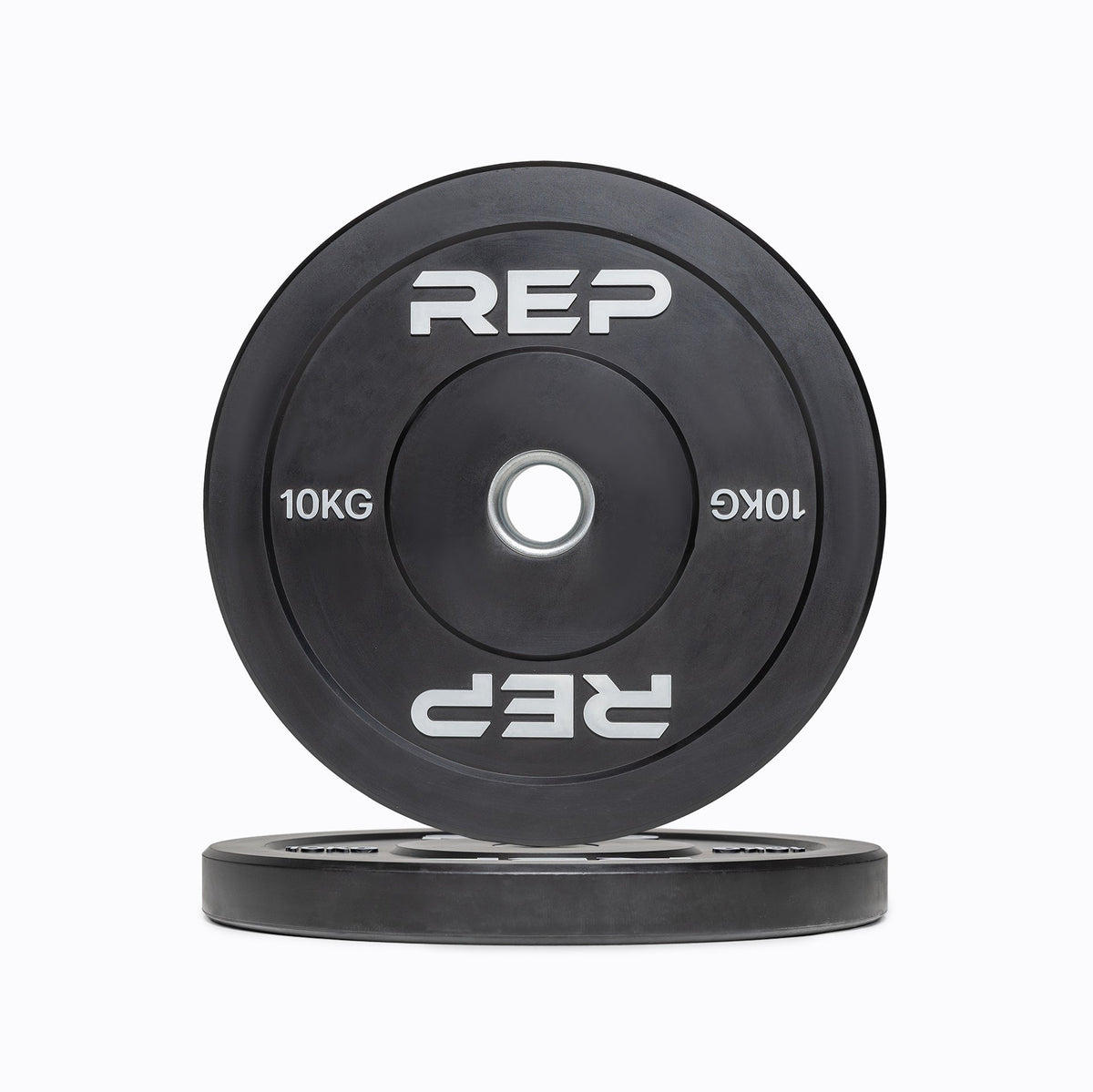 10kg Black bumper plate with 'REP' branding from Rep Fitness UK | Shop Premium Gym Equipment for Home & Commercial Use Online | Best Online Gym Equipment UK